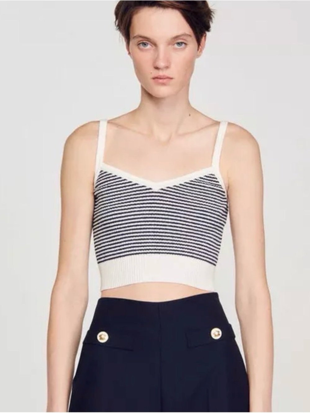 Sandro Stripy Kit Crop Top in Ecru/Blue